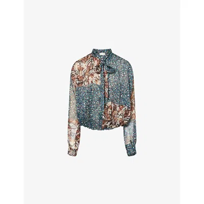 Dries Van Noten Womens Petrol Cenvy Semi-sheer Silk Shirt In Multi