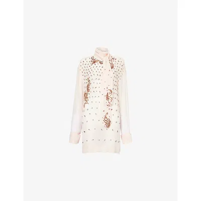 Dries Van Noten Womens Blush Chads Embellished Sheer Woven Shirt In Pink