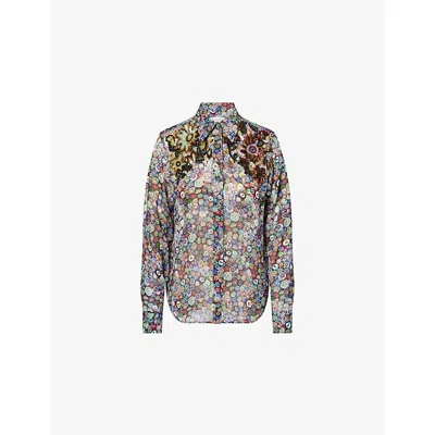 Dries Van Noten Womens Multi Chowy Embellished Crepe Shirt In Black