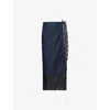 Dries Van Noten Womens Indigo Contrast-lining High-waist Denim-blend Midi Skirt In Indigo
