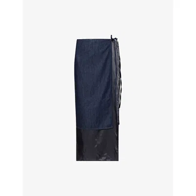 Dries Van Noten Womens Indigo Contrast-lining High-waist Denim-blend Midi Skirt