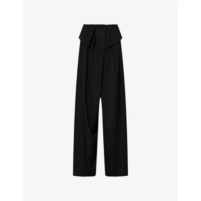 Dries Van Noten Womens Black Drawstring Fold-over Woven Trousers
