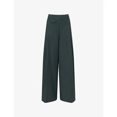 Dries Van Noten Womens  Drawstring Wide-leg Cotton-poplin Trousers In Green