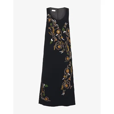 Dries Van Noten Womens  Droppyn Embellished Woven Midi Dress In Black
