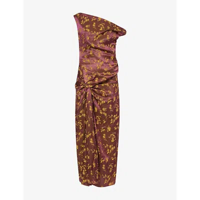 Dries Van Noten Womens  Dumas Cowl-neck Floral Woven Midi Dress In Brown