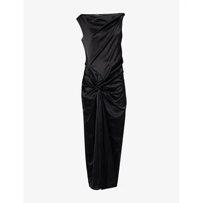 Dries Van Noten Womens  Dumas Draped Satin Midi Dress In Black