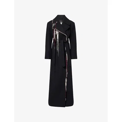 Dries Van Noten Womens  Embellished Belted Wool-blend Coat In Black