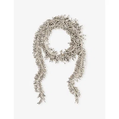 Dries Van Noten Womens Silver Embellished Brass And Acrylic Scarf Necklace In Gray