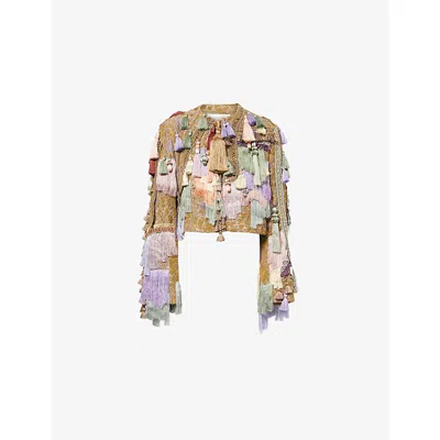 Dries Van Noten Womens  Embellished Cropped Woven Jacket In Brown