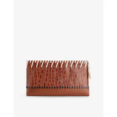 Dries Van Noten Womens Tan Embellished Leather Pouch In Brown