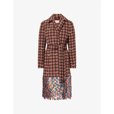 Dries Van Noten Womens  Embellished Notch-lapels Silk Coat In Burgundy