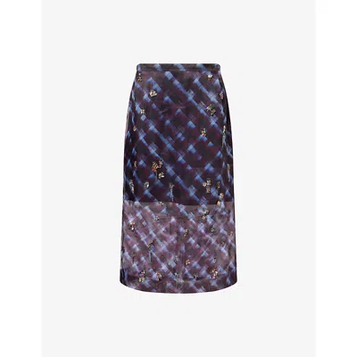 Dries Van Noten Womens  Embellished Printed Silk Midi Skirt In Burgundy