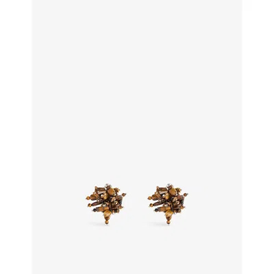 Dries Van Noten Womens Tiger-eye Embellished Semi-precious Stone And Brass Earrings In Brown