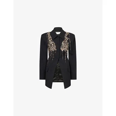 Dries Van Noten Womens Black Embellished Slim-fit Wool-blend Jacket