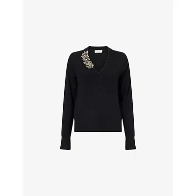 Dries Van Noten Womens  Embellished V-neck Cashmere Jumper In Black