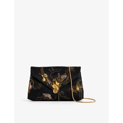 Dries Van Noten Womens Black Envelope Embellished Woven-blend Clutch-bag