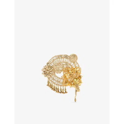 Dries Van Noten Womens  Floral And Bead-embellished Brass Brooch In Gold