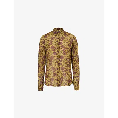 Dries Van Noten Womens  Floral-print Long-sleeves Woven Shirt In Nude & Neutrals