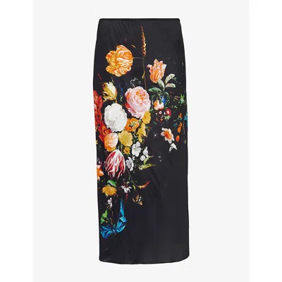 Dries Van Noten Womens  Floral-graphic Satin Midi Skirt In Dessin A