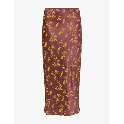 Dries Van Noten Womens  Floral-print Satin Midi Skirt In Purple