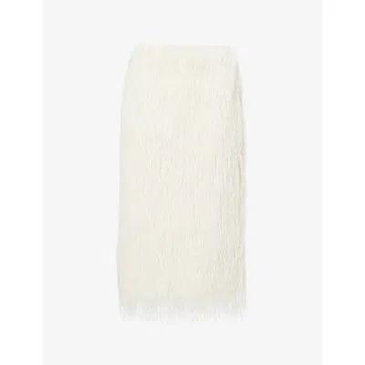 Dries Van Noten Womens  Fringed High-waist Woven Midi Skirt In White