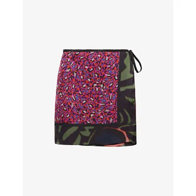Dries Van Noten Womens Dessin A Gabrinas Graphic-pattern Satin Mini Skirt In Multi
