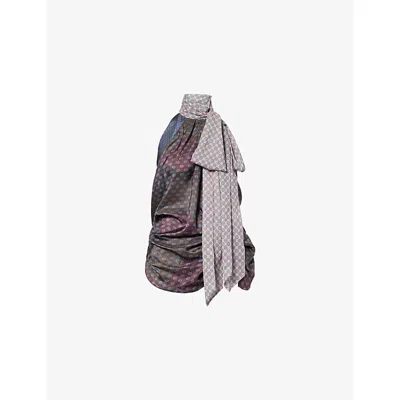 Dries Van Noten Womens  Halterneck Printed Stretch-woven Top In Burgundy