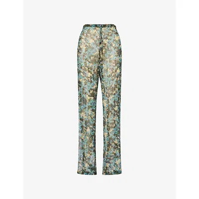 Dries Van Noten Womens  Pachas Floral-print Pleated Woven Trousers In Sky