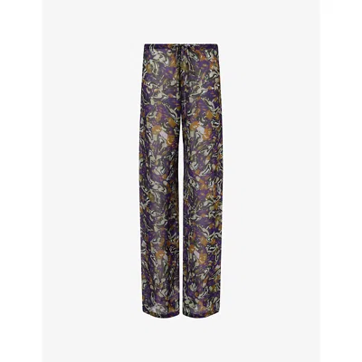 Dries Van Noten Womens Purple Pachas Graphic-pattern Crepe Trousers