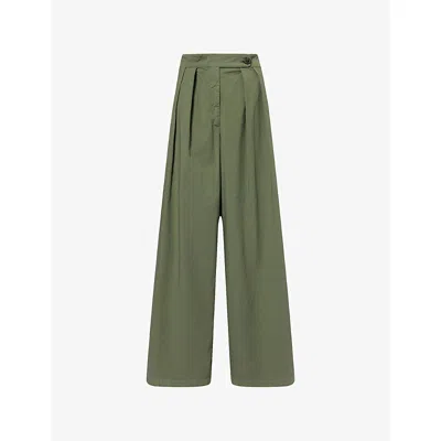 Dries Van Noten Womens Sage Pamplona Wide-leg Cotton Trousers In Green