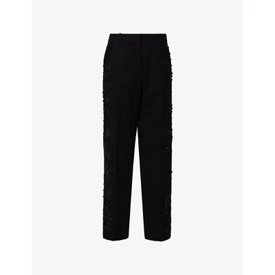 Dries Van Noten Womens Black Pilar Embroidered Tapered-leg Woven Trousers