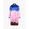 Dries Van Noten Ranks Brushstroke-print Oversized Silk Coat In Blue