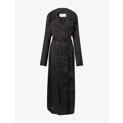 Dries Van Noten Womens  Rolana Stripe-pattern Cupro Trench Coat In Dark Brown