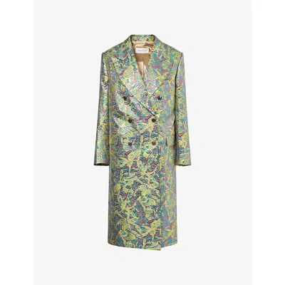 Dries Van Noten Womens Lemon Rosea Jacquard Woven Maxi Coat Xs In Multi
