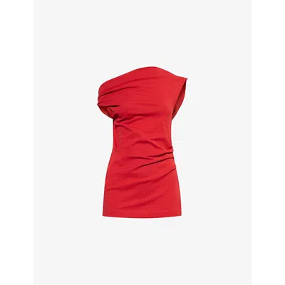 Dries Van Noten Womens  Ruched Cowl-neck Cotton-jersey Top In レッド