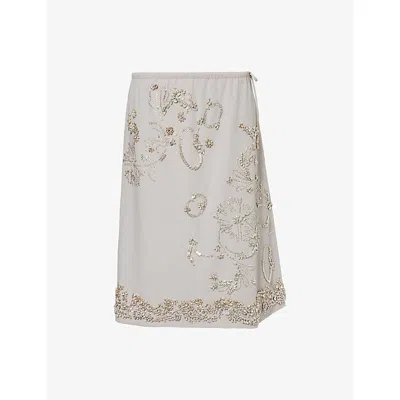 Dries Van Noten Womens Light Grey Salgas Jewel-embellished Cotton Midi Skirt In Brown