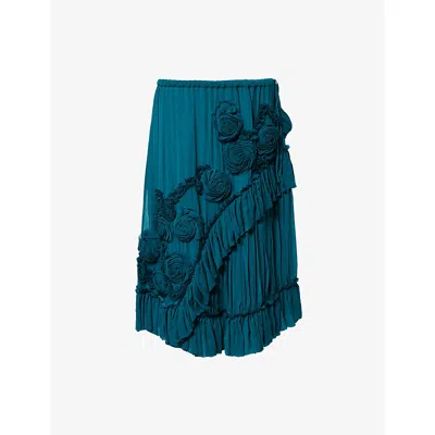 Dries Van Noten Womens Petrol Sammy Embroidered Sheer Midi Skirt In Blue