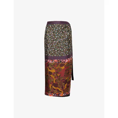 Dries Van Noten Womens Dessin B Scarf Wrap Silk Midi Skirt In Multi