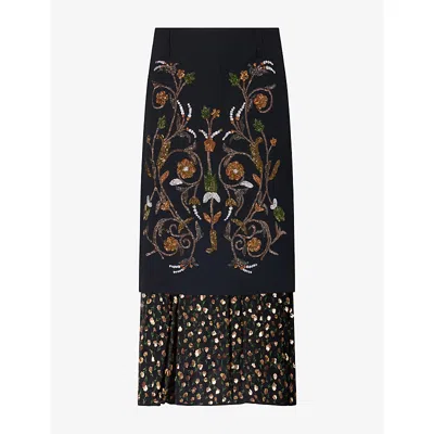 Dries Van Noten Womens  Sentista Embellished Woven Midi Skirt In Black