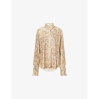 Dries Van Noten Womens Beige Sequin-embellished Spread-collar Woven Shirt