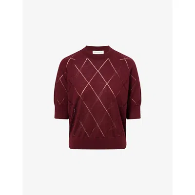 Dries Van Noten Womens Wine Short-sleeve Textured-pattern Wool Jumper In Burgundy