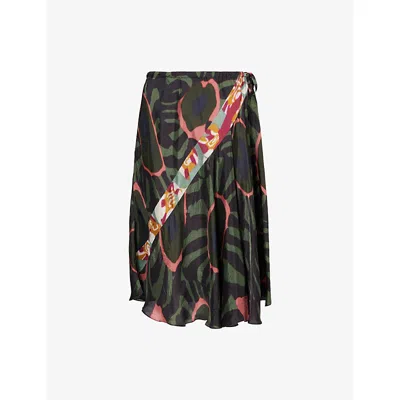 Dries Van Noten Womens Khaki Sibanna Graphic-pattern Crepe Mini Skirt In Brown