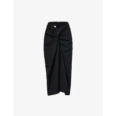 Dries Van Noten Womens Black Sidras Twist-front Wool Midi Skirt