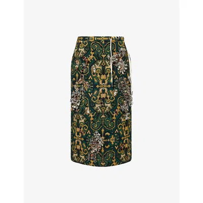 Dries Van Noten Womens Bottle Sokna Embellished Jacquard Woven Midi Skirt In Brown