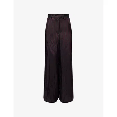 Dries Van Noten Womens Burgundy Stripe-print Wide-leg Woven Trousers