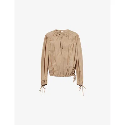 Dries Van Noten Womens Sand Striped Balloon-sleeves Cotton-blend Blouse