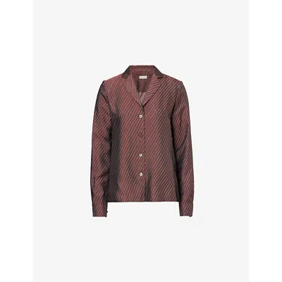 Dries Van Noten Womens Burgundy Striped Camp-collar Woven-blend Shirt