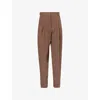 Shop Dries Van Noten Womens Camel Striped Pleated Wide-leg High-rise Linen-blend Trousers
