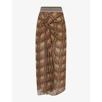 Dries Van Noten Womens  Suma Check-pattern Woven Midi Skirt In Pistache