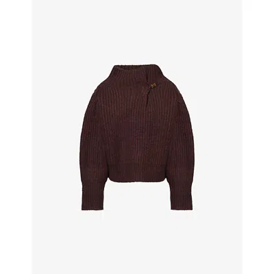 Dries Van Noten Womens Wine Teubina Embellished Ribbed Knitted Jumper In Burgundy